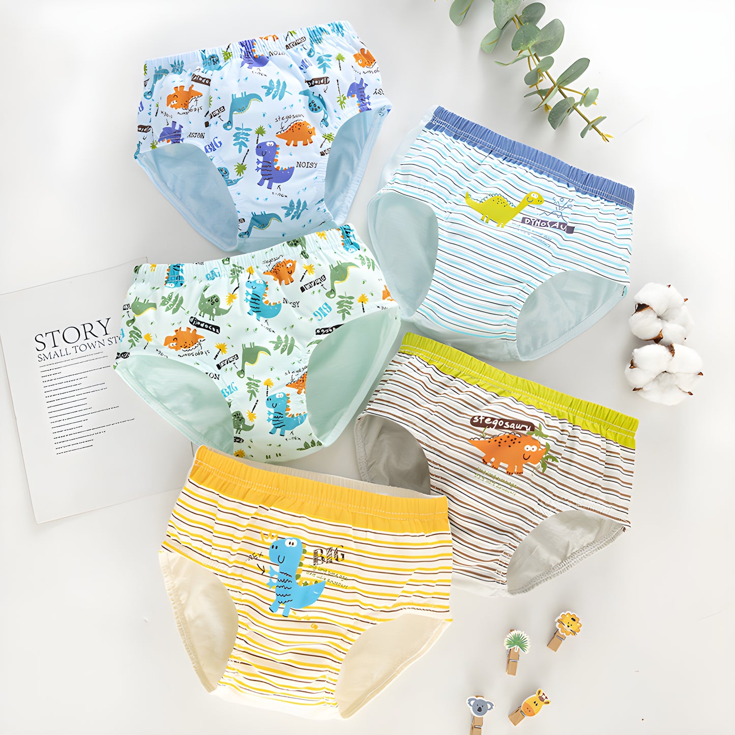 "Goodfim" Dino-saur Boys 100% Cotton Briefs Underwear Toddler Kids Panties (Pack of 5)